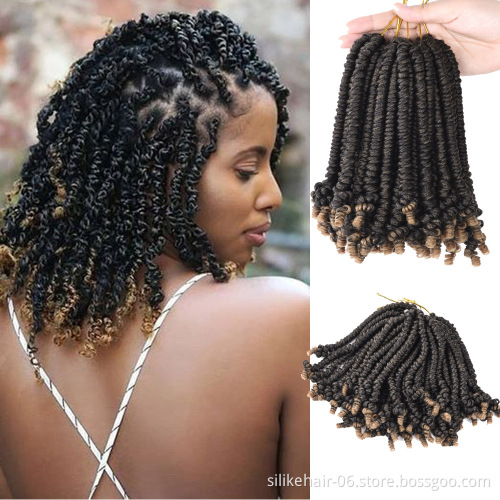 Hot Selling 8inch Ombre Brown Red Fluffy Pre-twisted Passion Spring Bomb Twist Crochet Braiding Hair Synthetic Hair Extensions